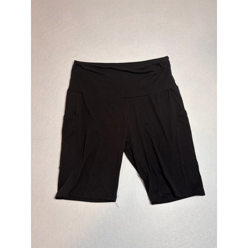 Anchor Logo Women Black High Waisted Biker Shorts with Pockets Size L